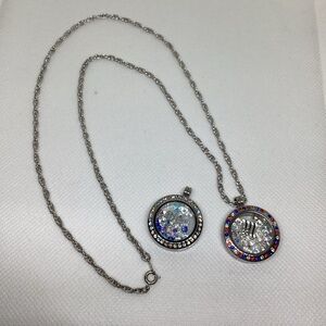 2 Floating Rhinestone Charms lockets with 24” Silver tone Chain